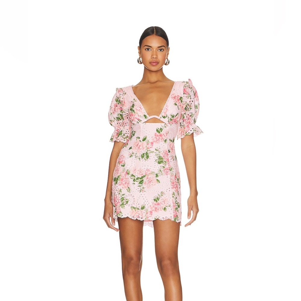 ISO MAJORELLE chrishelle mini dress in pink and green
